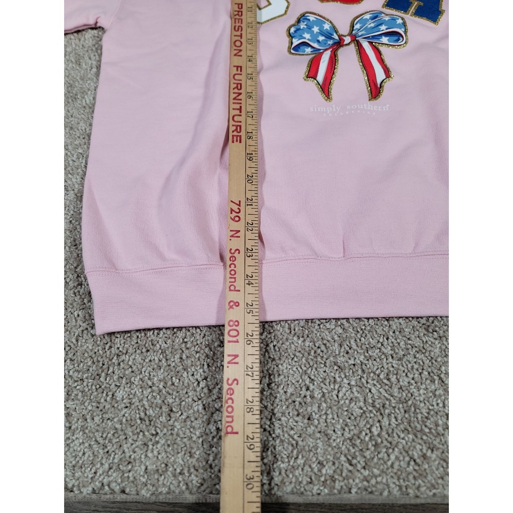 Simply Southern Sweatshirt Crewneck Sz M Pink Patriotic Bows USA 4TH of July NWT - Picture 13 of 14
